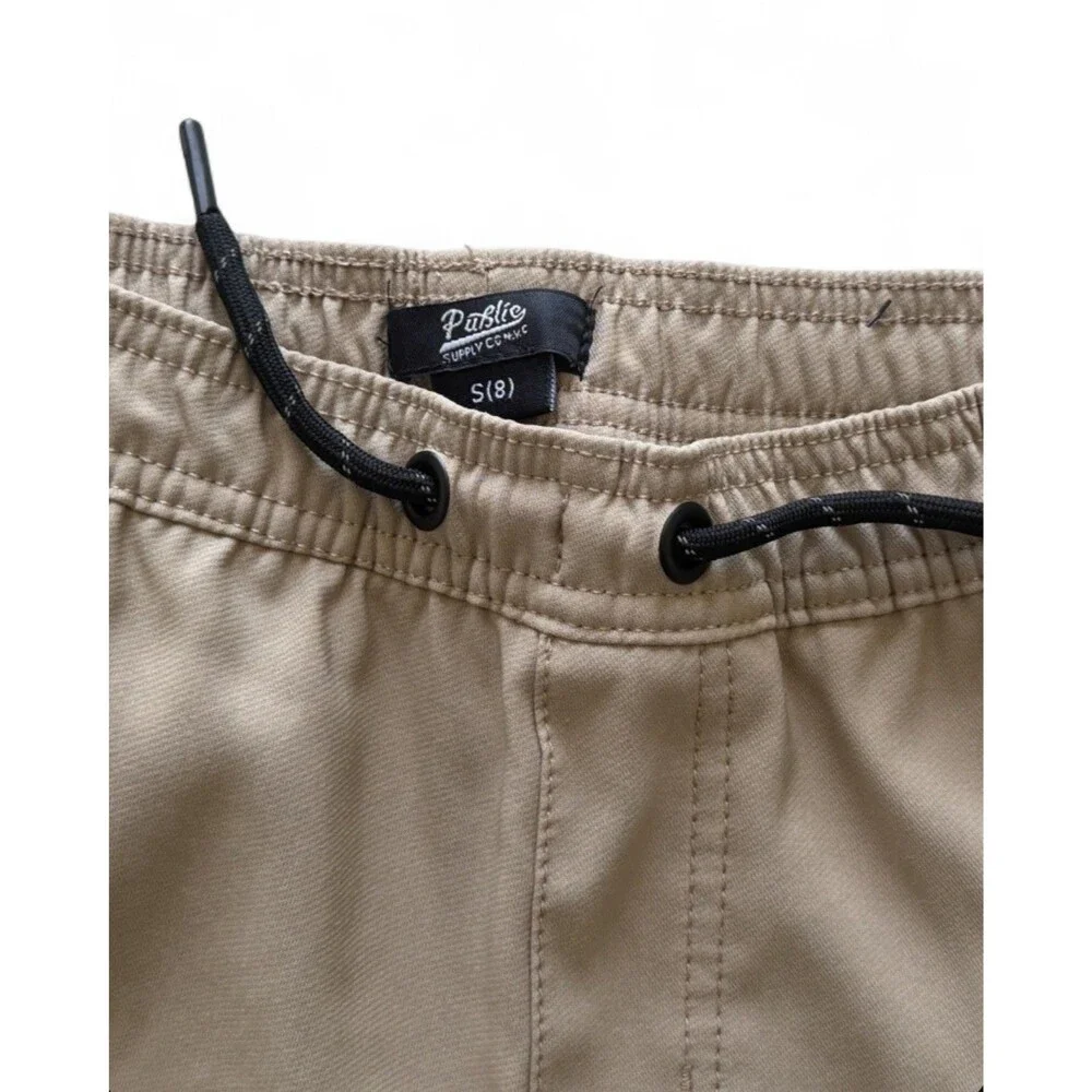 Public Supply NYC Kid’s Cargo Jogger Pants Khaki Tan Elastic Waist Size 8